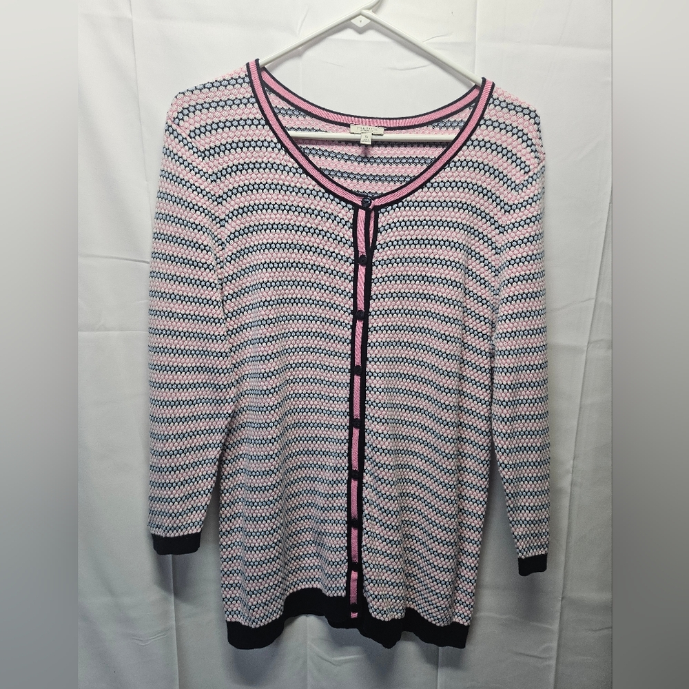 Talbots Pink and Navy Striped Button-Up Cardigan NWOT, Sz 1X